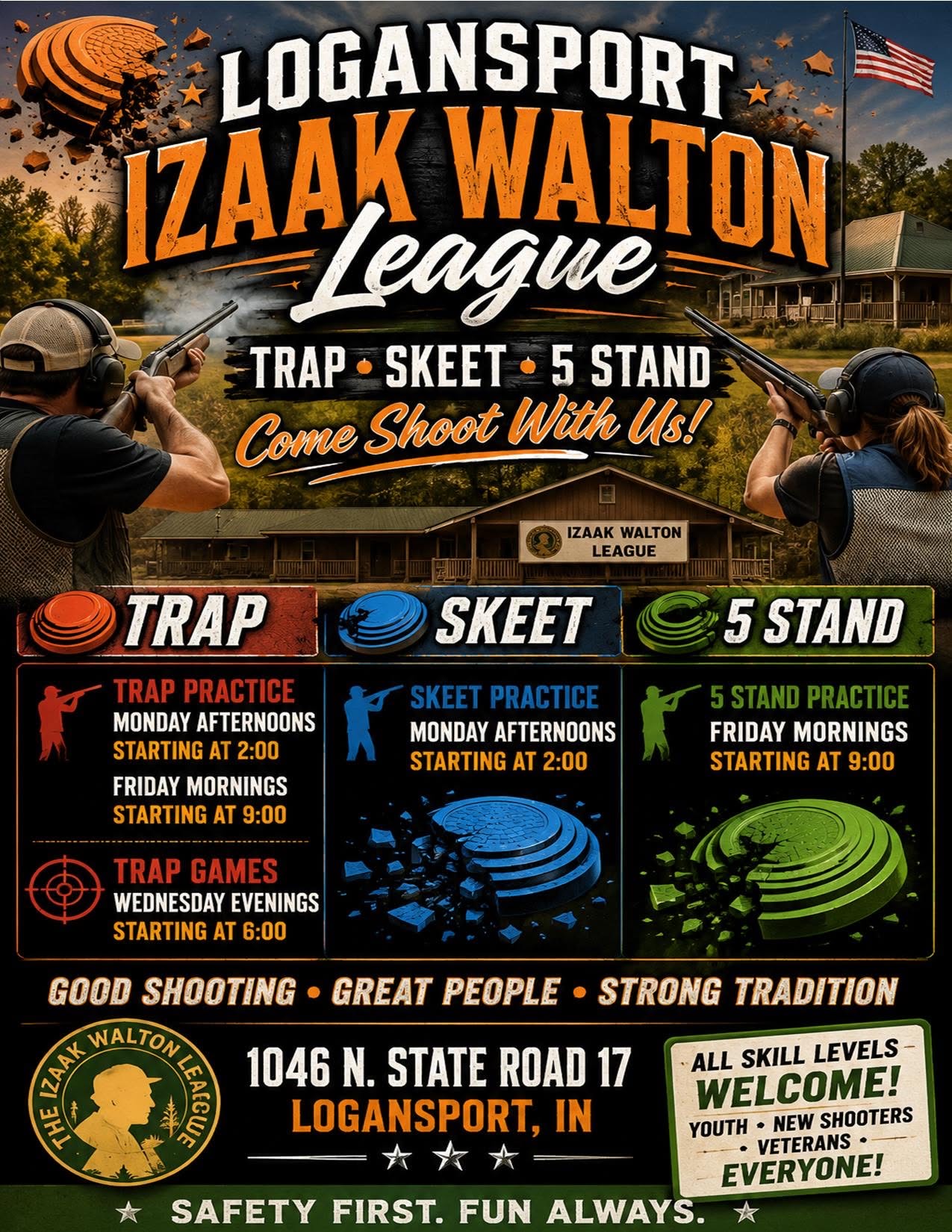Logansport Izaak Walton League trap, skeet and 5 stand schedule flyer